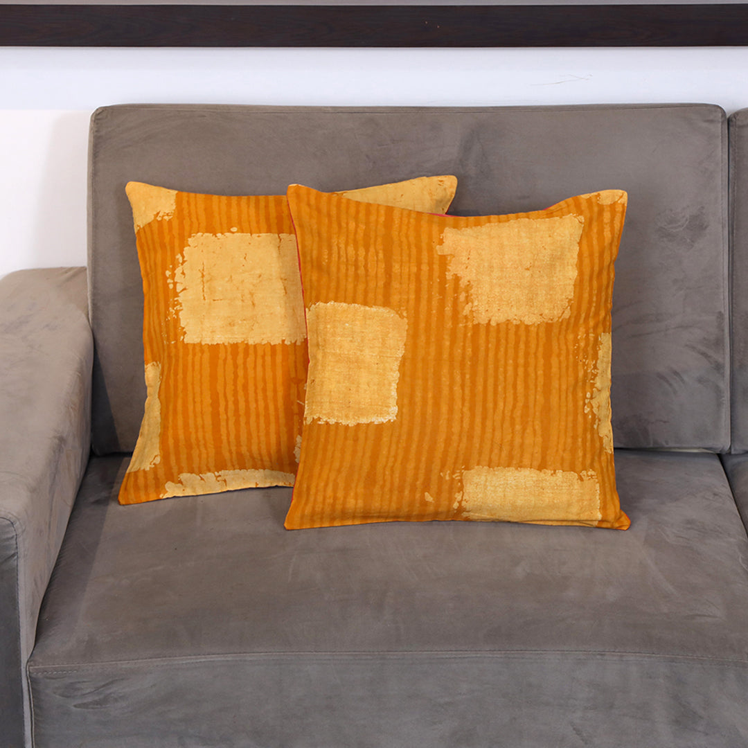 Hand Block Print - Orange Red Duet Cushion Set