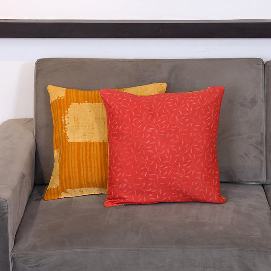 Hand Block Print - Orange Red Duet Cushion Set